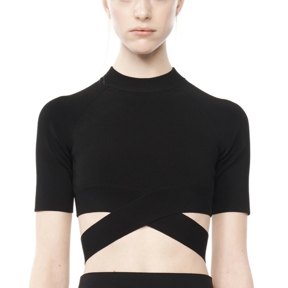 T by Alexander Wang Black Criss Cross Knit Crop Top